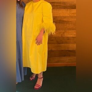Tuckernuck Yellow Long Sleeve Dress with Feather Detail